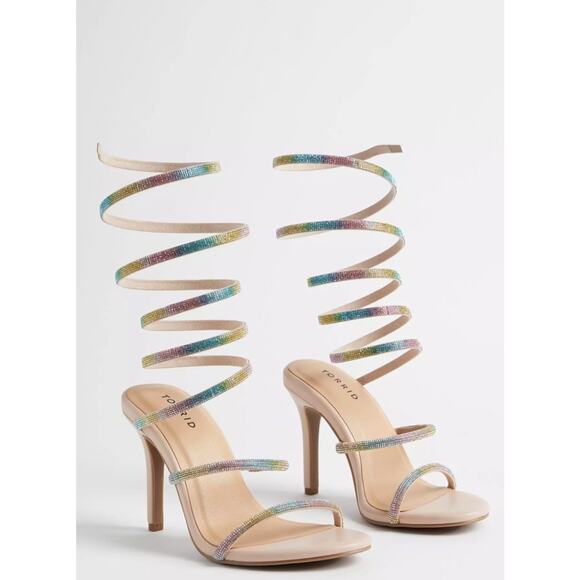 Torrid 6 wide width Rainbow Lace Up Embroidered Heel Sandal - Picture 1 of 4